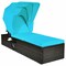 Turquoise Outdoor Wicker Chaise Cushioned Lounge with 5-Position Adjustable Backrest and Canopy
